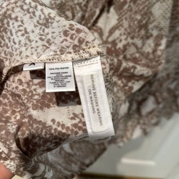 NWT Loft Neutral Boho Reptile Snake Print Drawstring Ruched Peasant Dress-size M - Picture 4 of 8